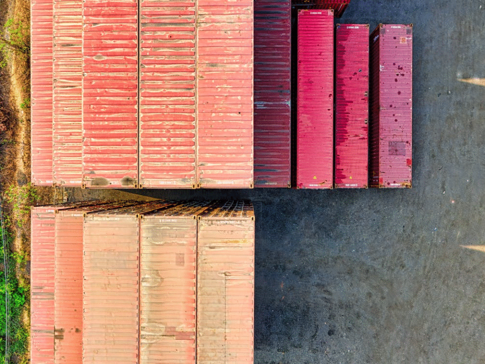 aerial view of colorful logistics containers for e-commerce