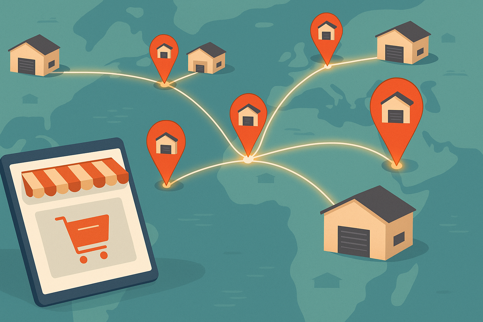 picture showing symbolic chain between warehouses for on-demand warehousing for flexible e-commerce growth